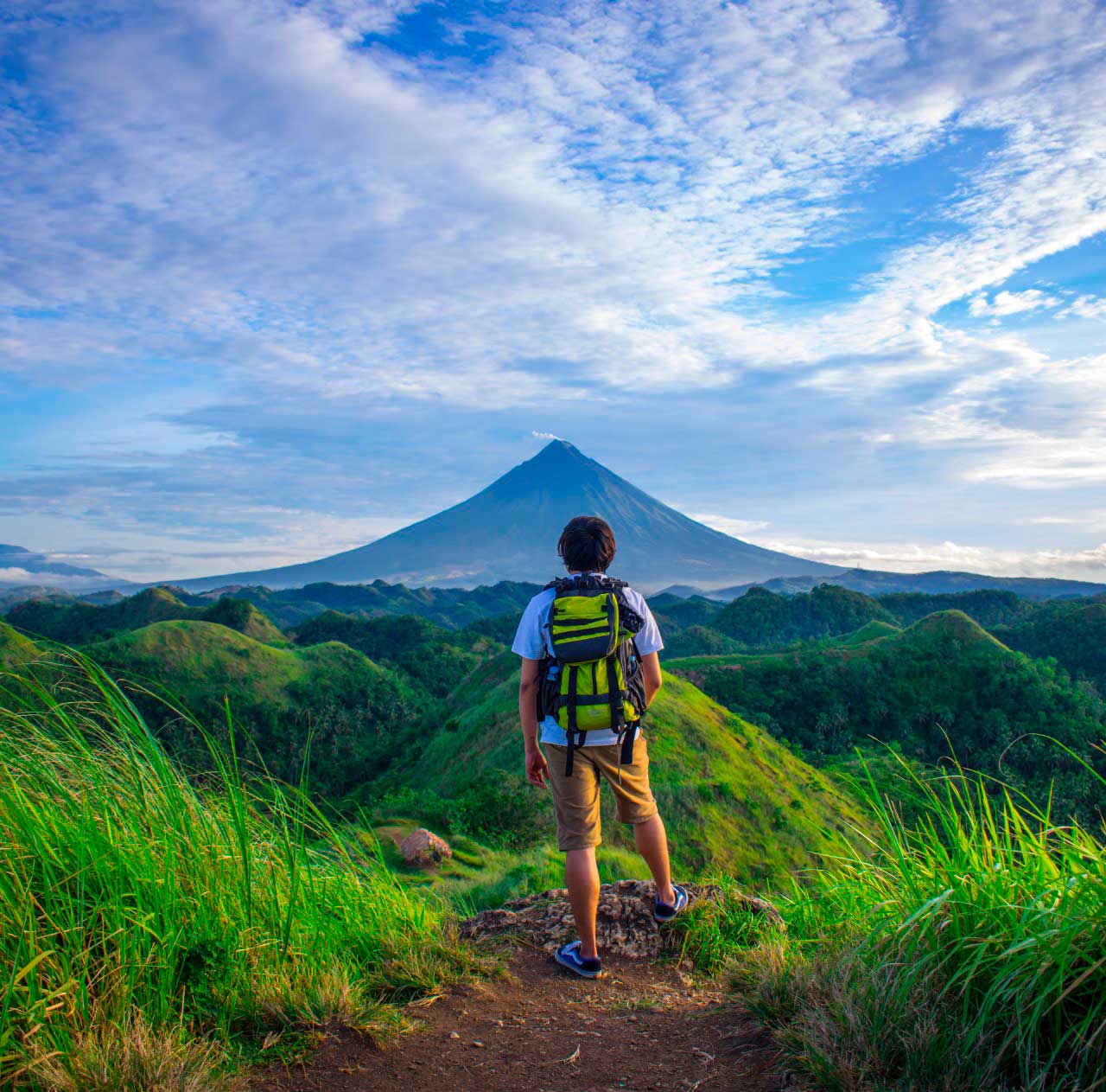 A student on a field expedition at first light